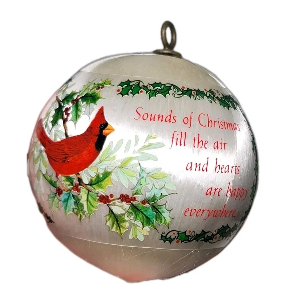 Lot of 4 Vintage Shatter‎ Resistant Satin Silk Balls Ornaments Red Bird, Sleigh